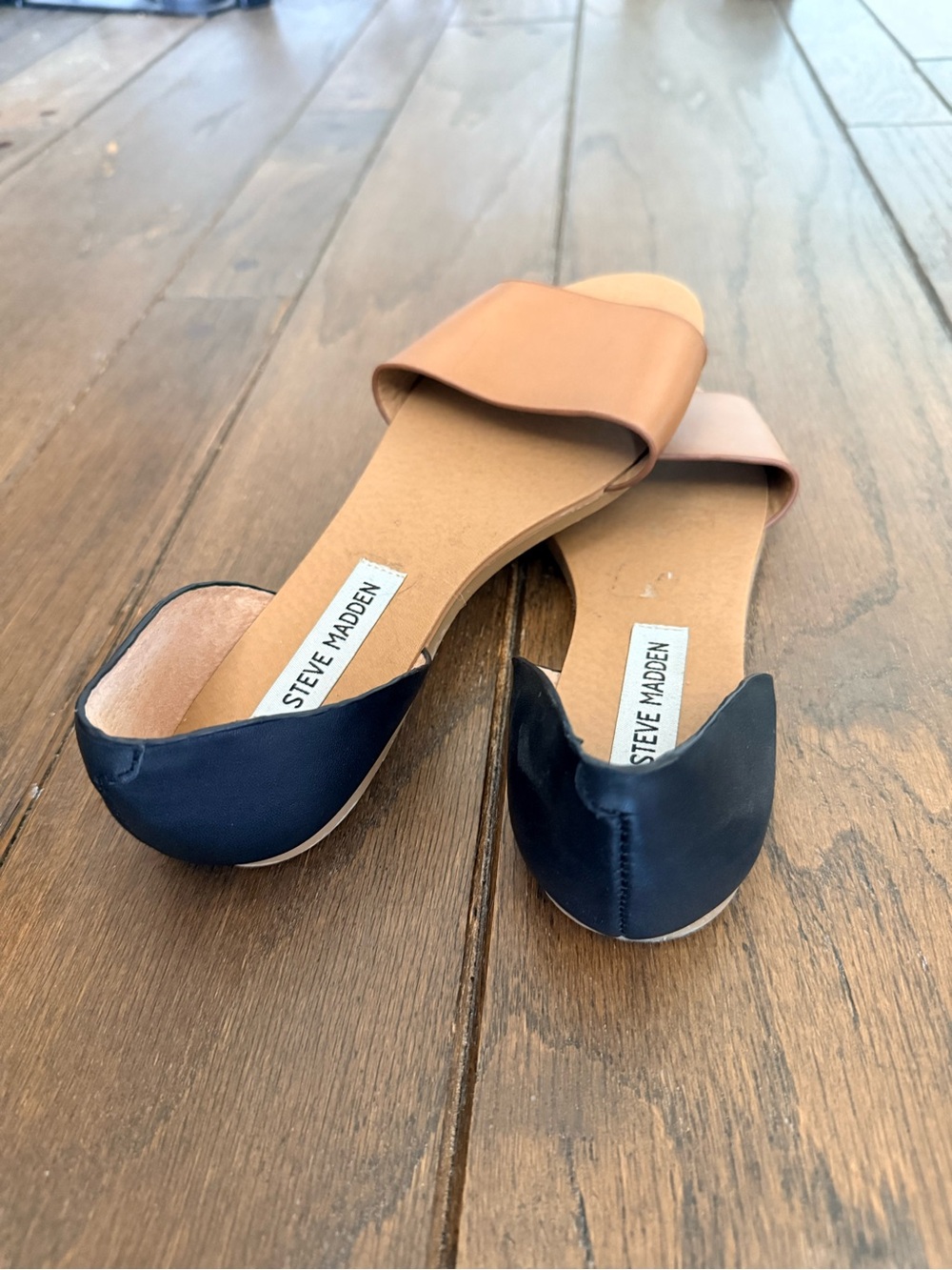 Steve Madden Two-Tone Tan Front with Black Heel D'Orsay Sandals - Picture 3 of 6